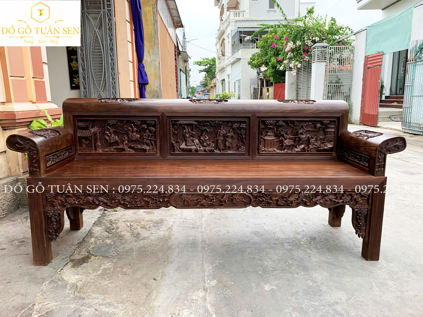 bộ trường kỷ chạm tích tam quốc chạm tay ting sảo